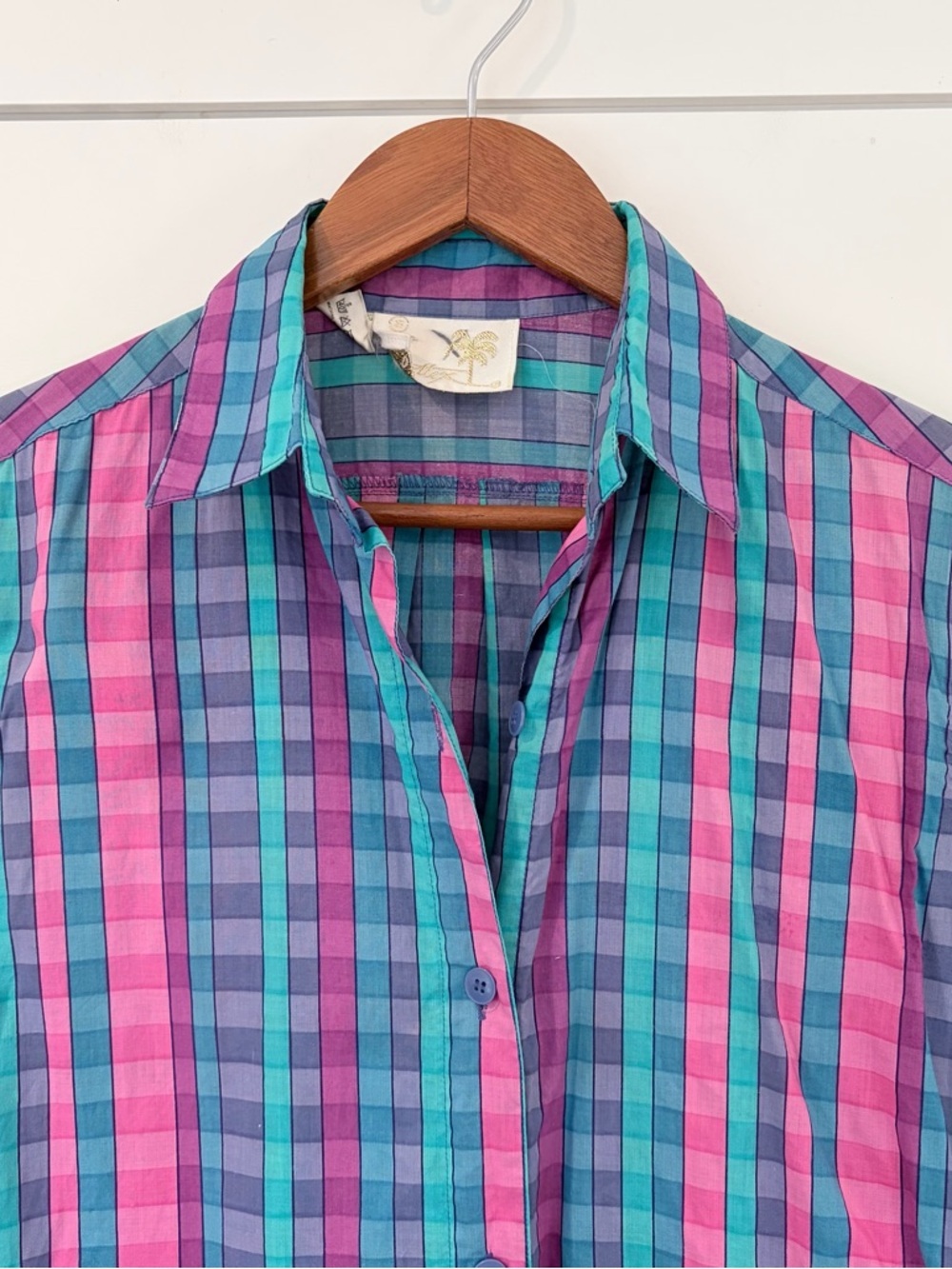 Vintage Gottex Plaid Shirt Dress Cotton Preppy Coastal Core Pockets Womens S - Picture 2 of 9